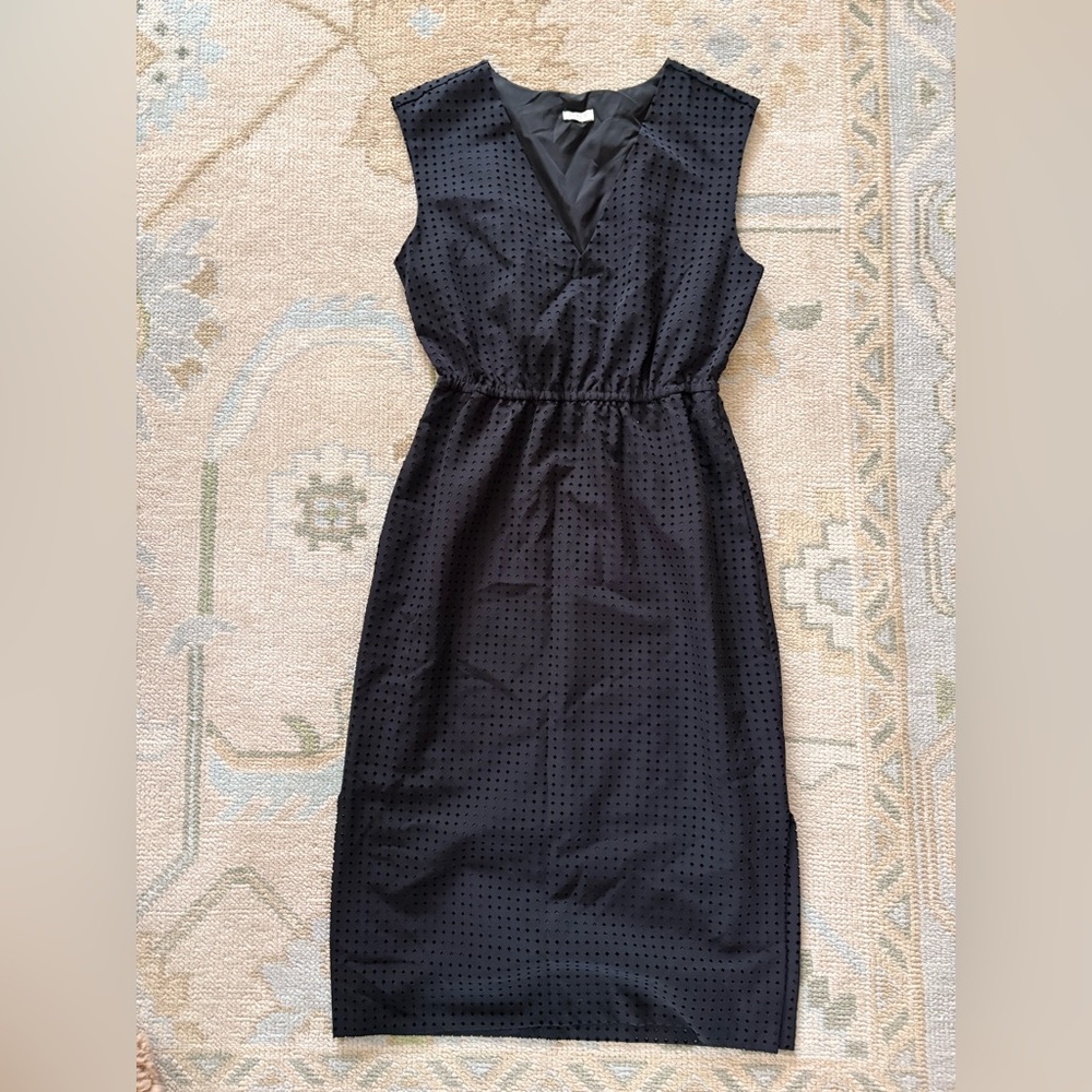 J Crew Black Sleeveless Perforated Midi Dress